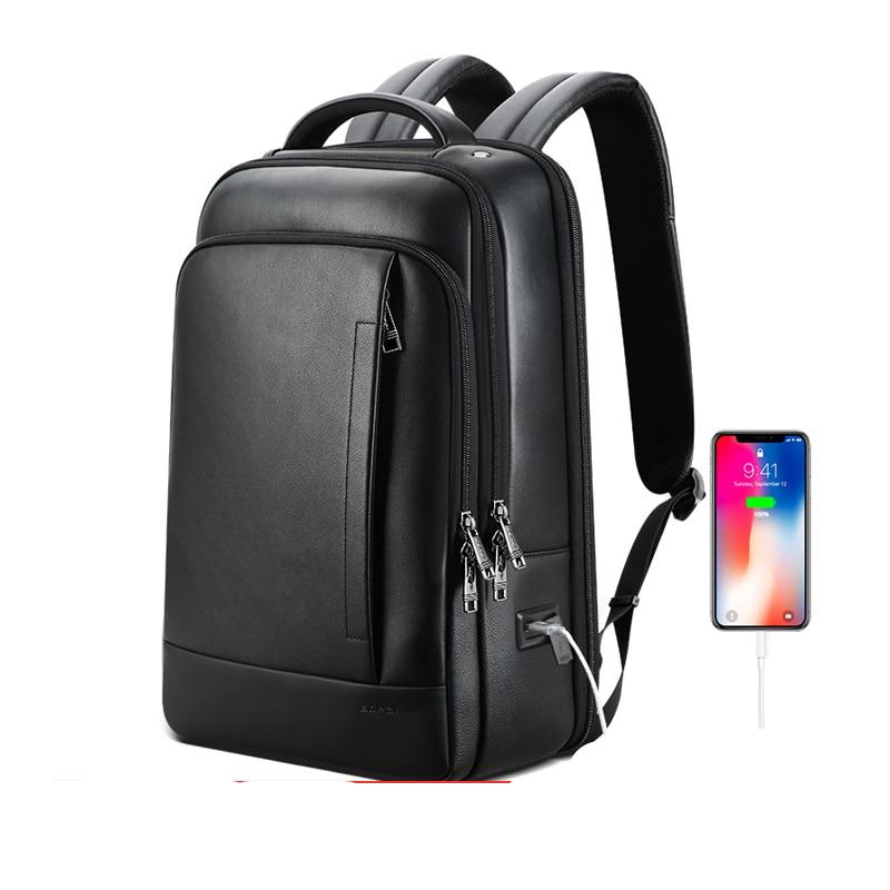 Genuine Leather Laptop Waterproof Backpack for Men's Business.