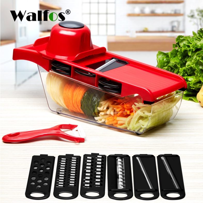 WALFOS Magic Multifunctional Rotate Vegetable Cutter With Drain Basket Kitchen Veggie Fruit Shredder Grater Slicer Drop Shipping