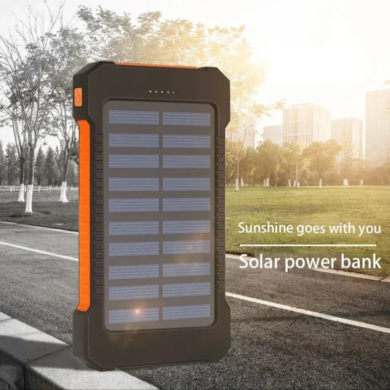 New 200000mAh Large Capacity Solar Power Bank Portable With Lanyard Compass External Battery Outdoor Camping Charging Powerbank