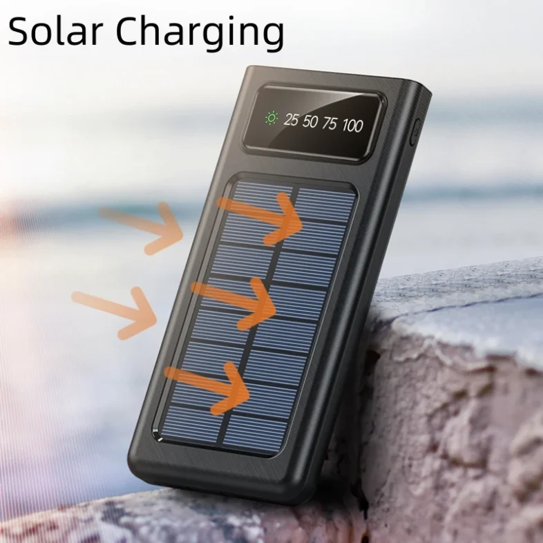 200000mAh Solar Power Bank Built Cables Comes With Four-wire Portable External Charger With LED Light For Samsung Apple Xiaomi