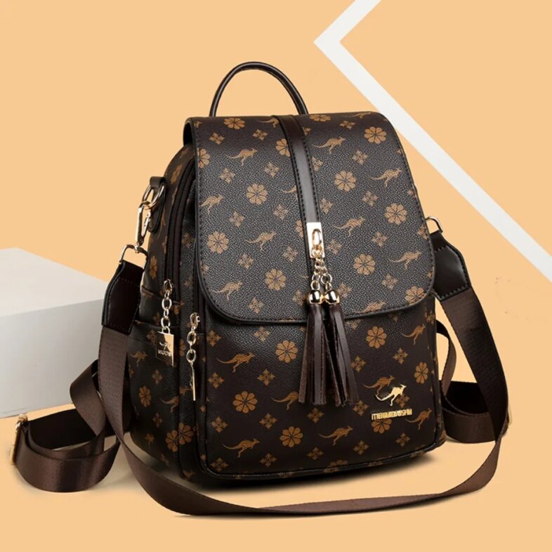 Ladies Backpack Designer High Quality Leather Women Bag Luxury Fashion Printing Tassel School Bags Large Capacity Backpacks Sac