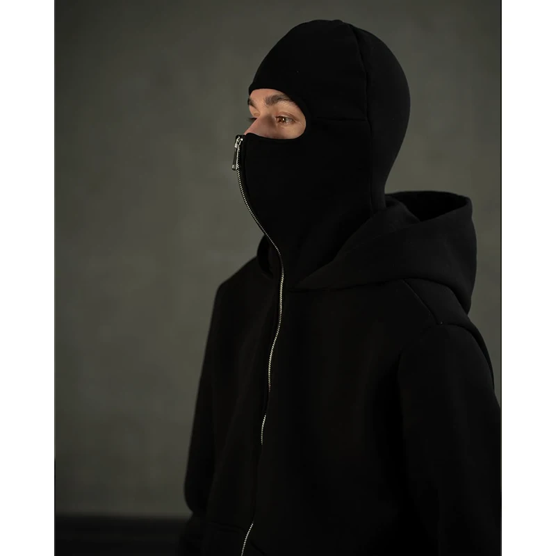 Men's Double Hat Mask Zipper Design Winter Windproof Hoodie Sports Jacket Outdoor Activities Hiking Travel Running Sweatshirt 