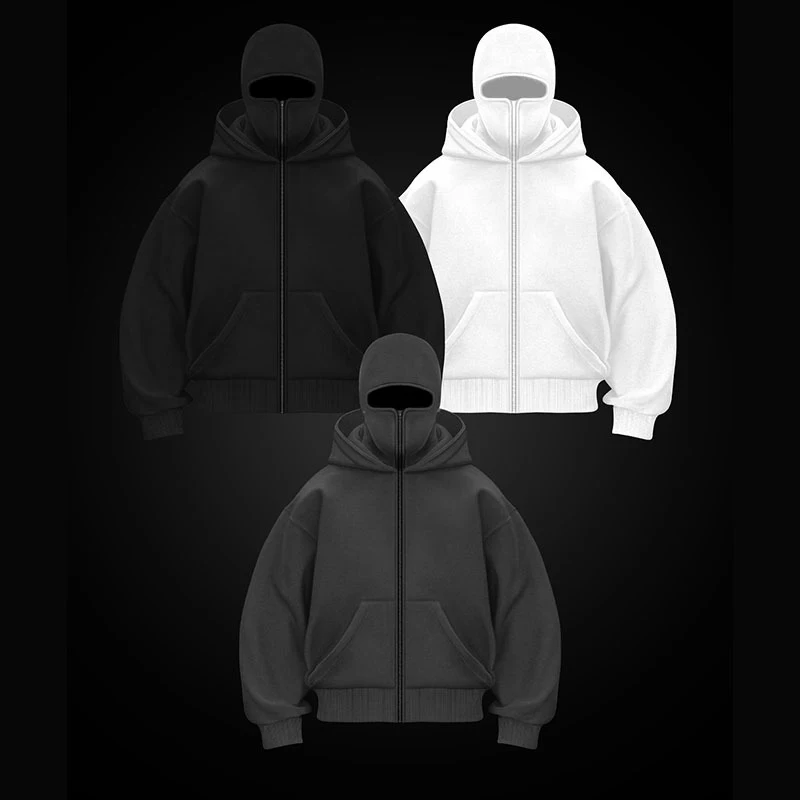 Men's Double Hat Mask Zipper Design Winter Windproof Hoodie Sports Jacket Outdoor Activities Hiking Travel Running Sweatshirt 