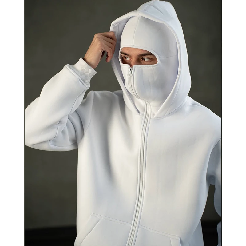 Men's Double Hat Mask Zipper Design Winter Windproof Hoodie Sports Jacket Outdoor Activities Hiking Travel Running Sweatshirt 