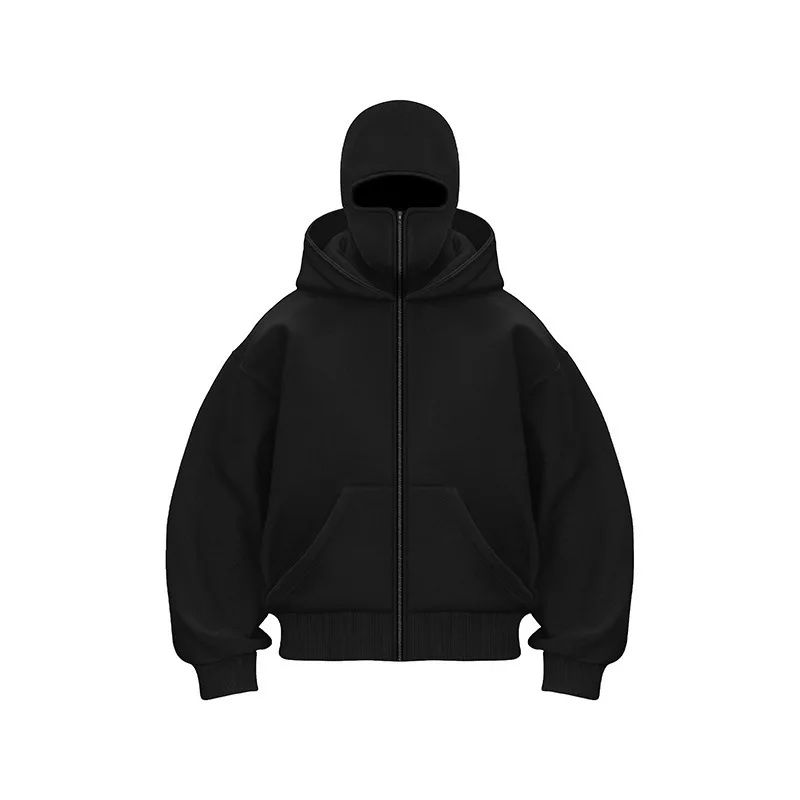 Men's Double Hat Mask Zipper Design Winter Windproof Hoodie Sports Jacket Outdoor Activities Hiking Travel Running Sweatshirt 