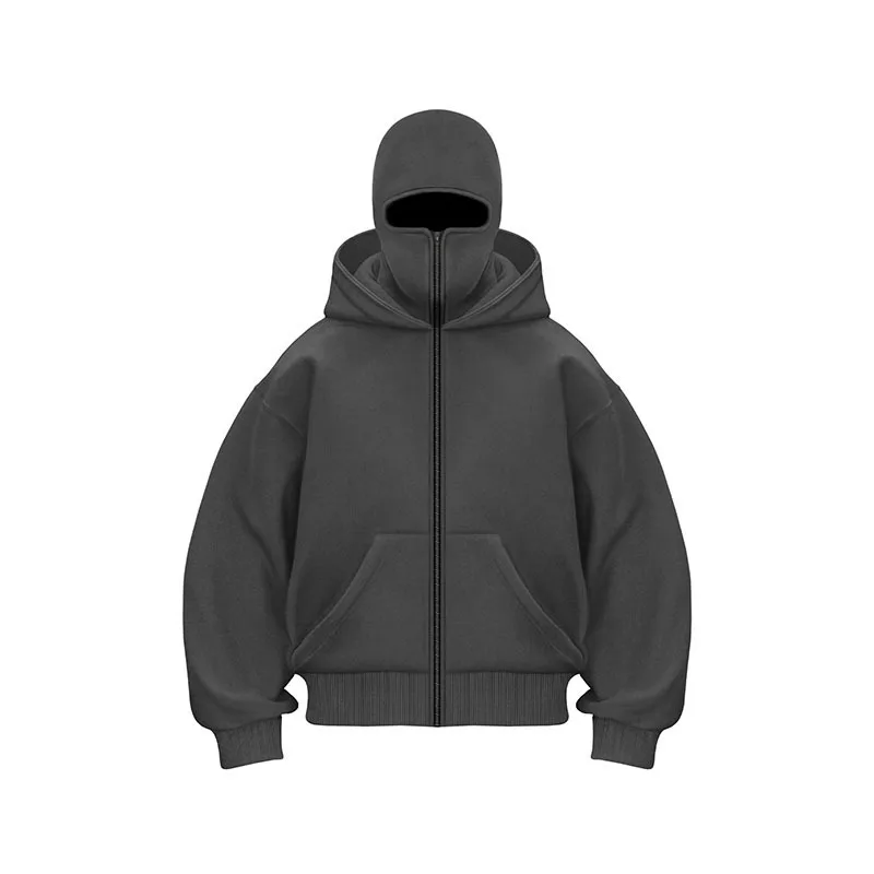 Men's Double Hat Mask Zipper Design Winter Windproof Hoodie Sports Jacket Outdoor Activities Hiking Travel Running Sweatshirt 