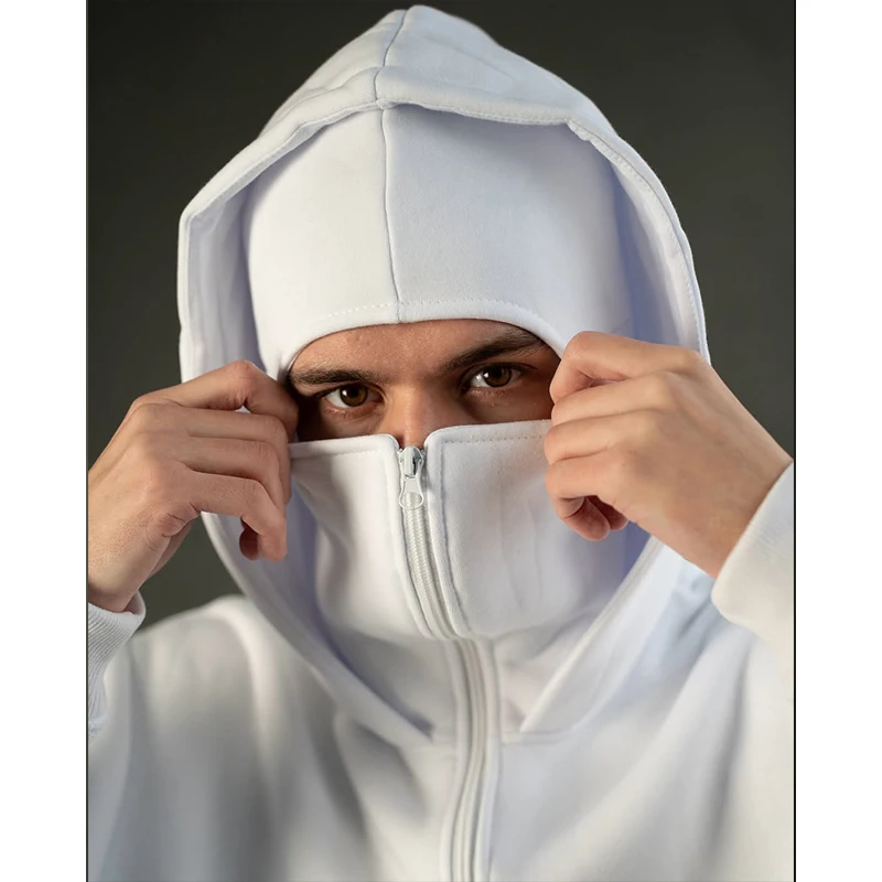 Men's Double Hat Mask Zipper Design Winter Windproof Hoodie Sports Jacket Outdoor Activities Hiking Travel Running Sweatshirt 