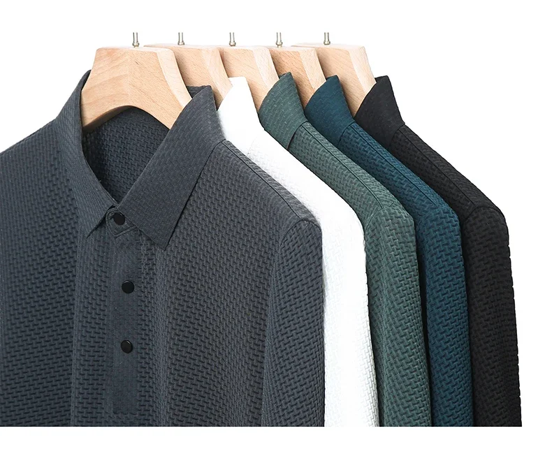 Summer New Men's Lop-up Hollow Short-sleeved Polo Tee Shirt Ice Silk Breathable Business Fashion T-Shirt Male Brand Clothes