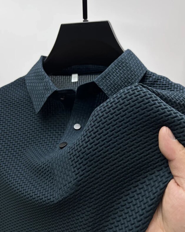 Summer New Men's Lop-up Hollow Short-sleeved Polo Tee Shirt Ice Silk Breathable Business Fashion T-Shirt Male Brand Clothes