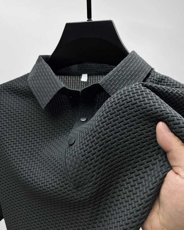 Summer New Men's Lop-up Hollow Short-sleeved Polo Tee Shirt Ice Silk Breathable Business Fashion T-Shirt Male Brand Clothes