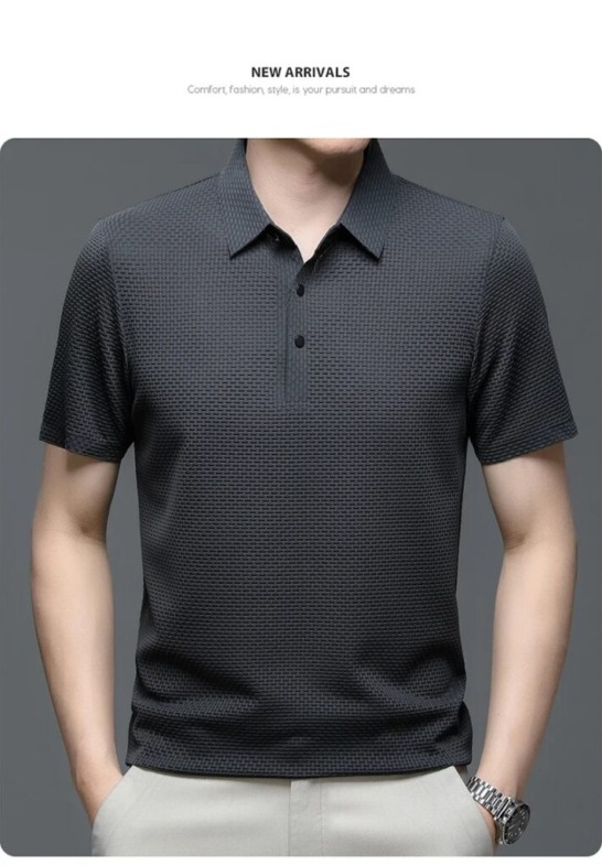 Summer New Men's Lop-up Hollow Short-sleeved Polo Tee Shirt Ice Silk Breathable Business Fashion T-Shirt Male Brand Clothes