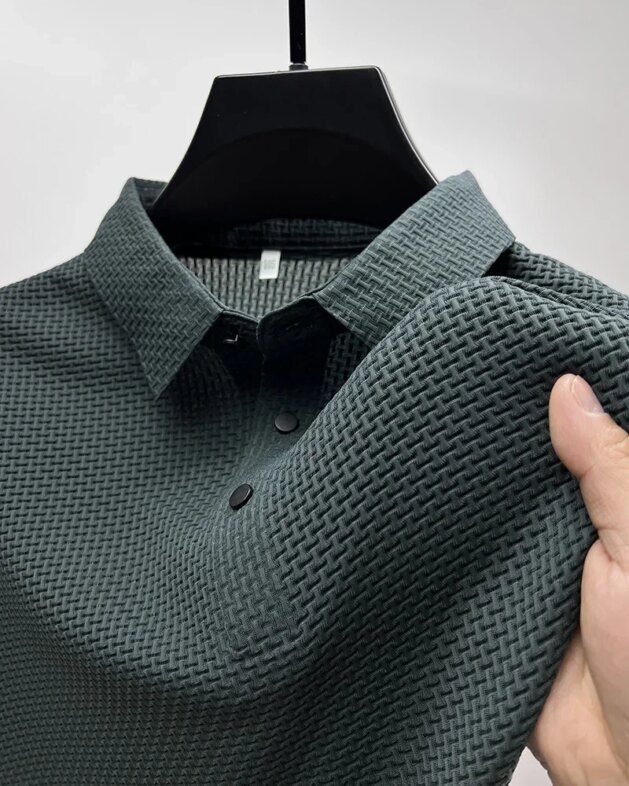 Summer New Men's Lop-up Hollow Short-sleeved Polo Tee Shirt Ice Silk Breathable Business Fashion T-Shirt Male Brand Clothes
