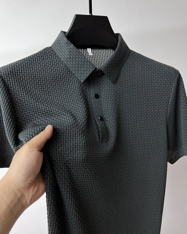 Summer New Men's Lop-up Hollow Short-sleeved Polo Tee Shirt Ice Silk Breathable Business Fashion T-Shirt Male Brand Clothes