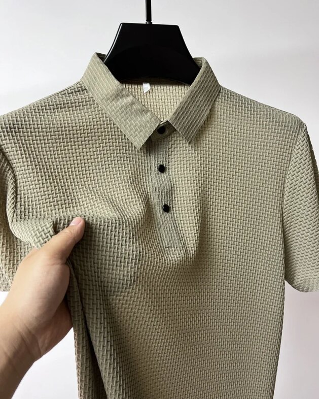 Summer New Men's Lop-up Hollow Short-sleeved Polo Tee Shirt Ice Silk Breathable Business Fashion T-Shirt Male Brand Clothes