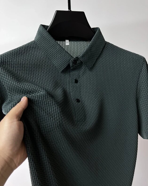 Summer New Men's Lop-up Hollow Short-sleeved Polo Tee Shirt Ice Silk Breathable Business Fashion T-Shirt Male Brand Clothes