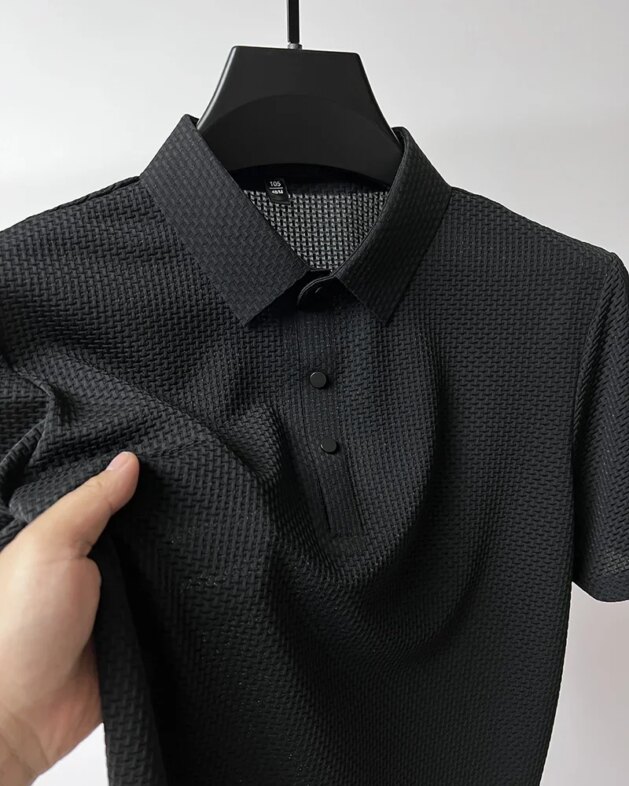 Summer New Men's Lop-up Hollow Short-sleeved Polo Tee Shirt Ice Silk Breathable Business Fashion T-Shirt Male Brand Clothes