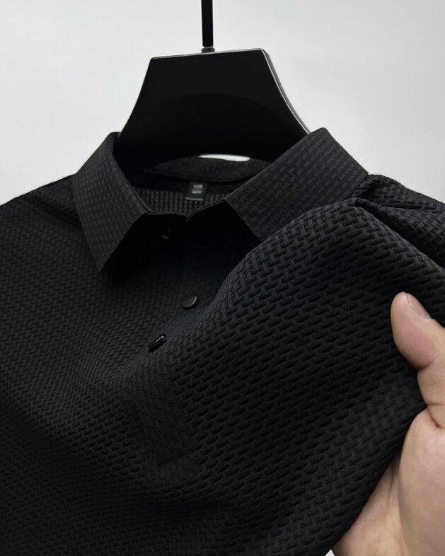 Summer New Men's Lop-up Hollow Short-sleeved Polo Tee Shirt Ice Silk Breathable Business Fashion T-Shirt Male Brand Clothes