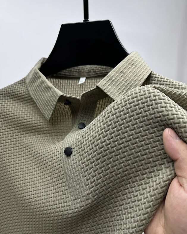 Summer New Men's Lop-up Hollow Short-sleeved Polo Tee Shirt Ice Silk Breathable Business Fashion T-Shirt Male Brand Clothes