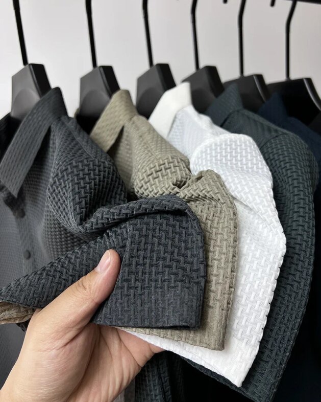 Summer New Men's Lop-up Hollow Short-sleeved Polo Tee Shirt Ice Silk Breathable Business Fashion T-Shirt Male Brand Clothes