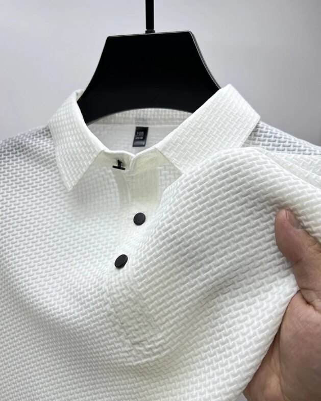 Summer New Men's Lop-up Hollow Short-sleeved Polo Tee Shirt Ice Silk Breathable Business Fashion T-Shirt Male Brand Clothes