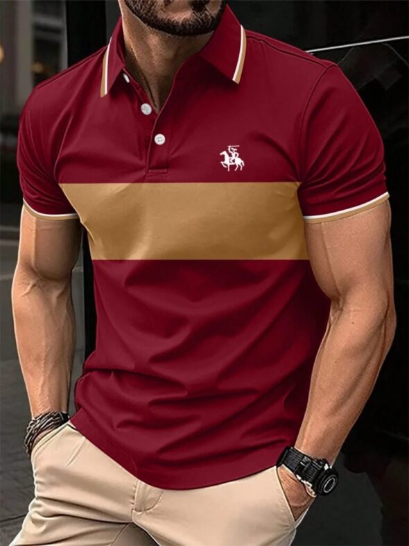 New Men's Summer Short Sleeve Lapel 3D Digital Printed Striped Polo Shirts Button Men's Business Casual Tops Breathable T-Shirts