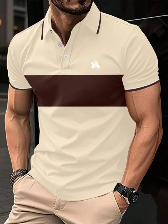 New Men's Summer Short Sleeve Lapel 3D Digital Printed Striped Polo Shirts Button Men's Business Casual Tops Breathable T-Shirts