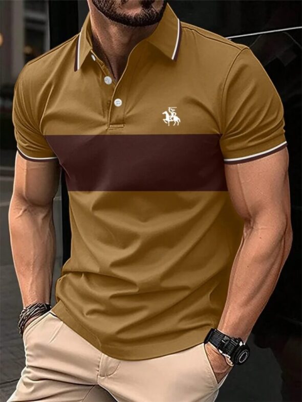 New Men's Summer Short Sleeve Lapel 3D Digital Printed Striped Polo Shirts Button Men's Business Casual Tops Breathable T-Shirts
