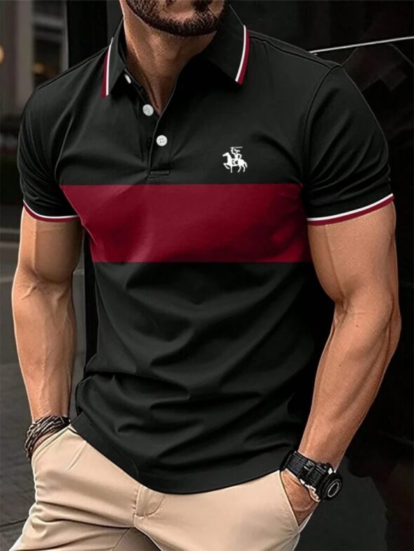 New Men's Summer Short Sleeve Lapel 3D Digital Printed Striped Polo Shirts Button Men's Business Casual Tops Breathable T-Shirts