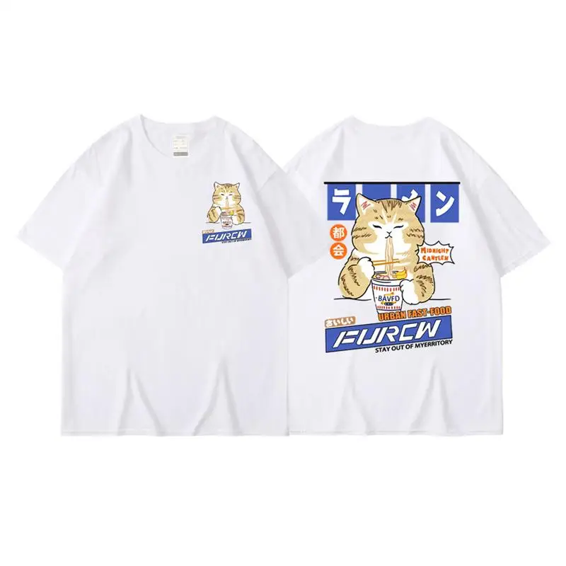 Harajuku Cat Cartoon Eating Noodles Graphic Men Women Tshirts Casual Short Sleeve Tees Japan Style Oversized T Shirt Clothing Harajuku Cat Cartoon Eating Noodles Graphic Men Women Tshirts Casual Short Sleeve Tees Japan Style Oversized T Shirt Clothing