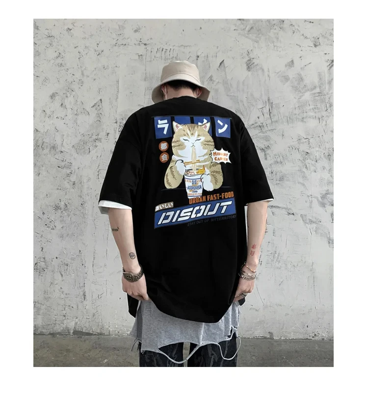 Harajuku Cat Cartoon Eating Noodles Graphic Men Women Tshirts Casual Short Sleeve Tees Japan Style Oversized T Shirt Clothing Harajuku Cat Cartoon Eating Noodles Graphic Men Women Tshirts Casual Short Sleeve Tees Japan Style Oversized T Shirt Clothing