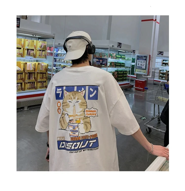 Harajuku Cat Cartoon Eating Noodles Graphic Men Women Tshirts Casual Short Sleeve Tees Japan Style Oversized T Shirt Clothing Harajuku Cat Cartoon Eating Noodles Graphic Men Women Tshirts Casual Short Sleeve Tees Japan Style Oversized T Shirt Clothing