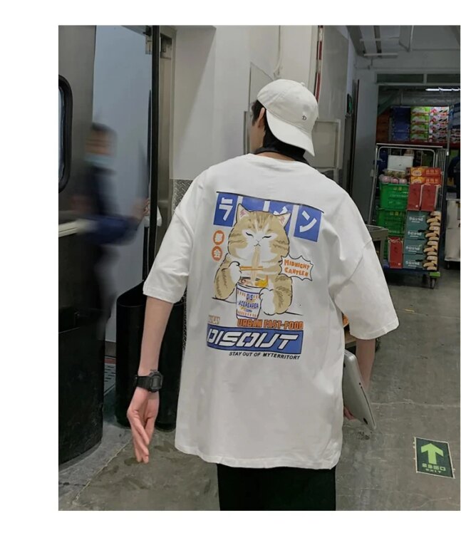 Harajuku Cat Cartoon Eating Noodles Graphic Men Women Tshirts Casual Short Sleeve Tees Japan Style Oversized T Shirt Clothing Harajuku Cat Cartoon Eating Noodles Graphic Men Women Tshirts Casual Short Sleeve Tees Japan Style Oversized T Shirt Clothing