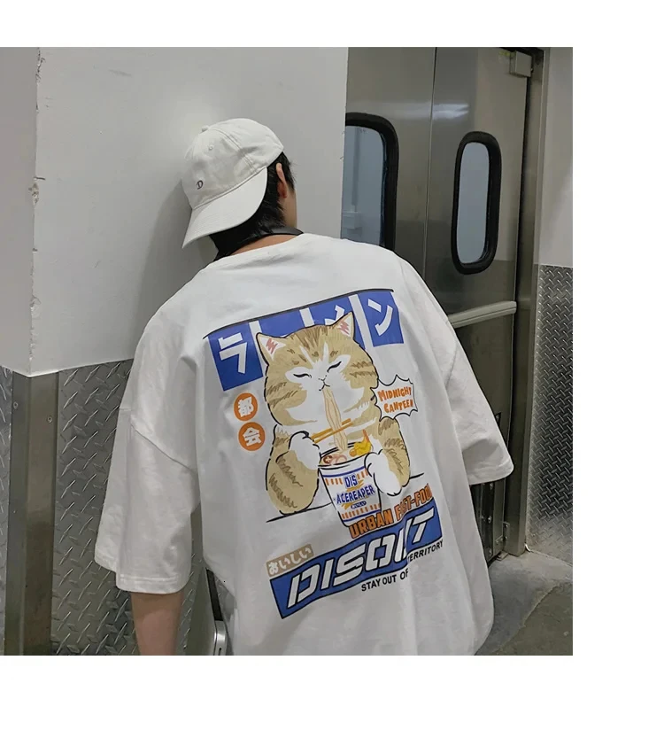 Harajuku Cat Cartoon Eating Noodles Graphic Men Women Tshirts Casual Short Sleeve Tees Japan Style Oversized T Shirt Clothing Harajuku Cat Cartoon Eating Noodles Graphic Men Women Tshirts Casual Short Sleeve Tees Japan Style Oversized T Shirt Clothing