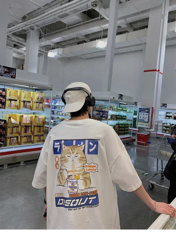 Harajuku Cat Cartoon Eating Noodles Graphic Men Women Tshirts Casual Short Sleeve Tees Japan Style Oversized T Shirt Clothing Harajuku Cat Cartoon Eating Noodles Graphic Men Women Tshirts Casual Short Sleeve Tees Japan Style Oversized T Shirt Clothing