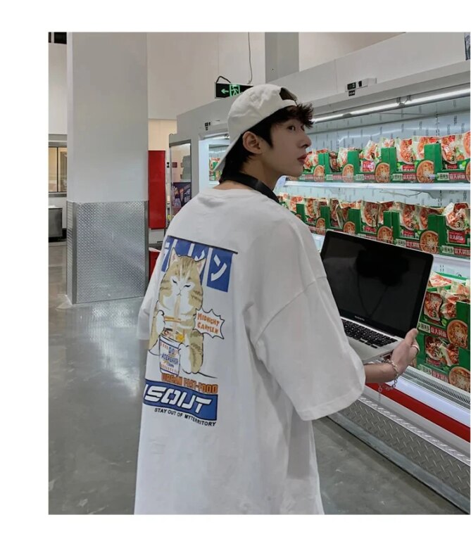 Harajuku Cat Cartoon Eating Noodles Graphic Men Women Tshirts Casual Short Sleeve Tees Japan Style Oversized T Shirt Clothing Harajuku Cat Cartoon Eating Noodles Graphic Men Women Tshirts Casual Short Sleeve Tees Japan Style Oversized T Shirt Clothing