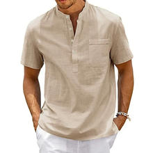Cotton linen shirt men Casual Beachwear with Pocket