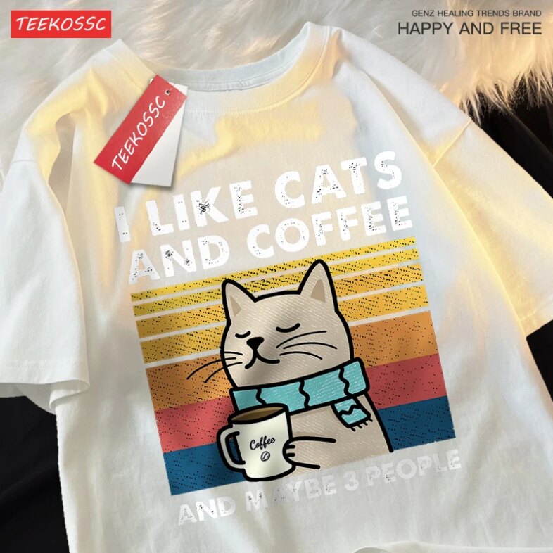 I Like Cats And Coffee Men Women T-Shirt Cotton Tee Clothes Hip Hop Loose Tshirt Fashion Crewneck T-Shirt Streetwear Couple I Like Cats And Coffee Men Women T-Shirt Cotton Tee Clothes Hip Hop Loose Tshirt Fashion Crewneck T-Shirt Streetwear Couple