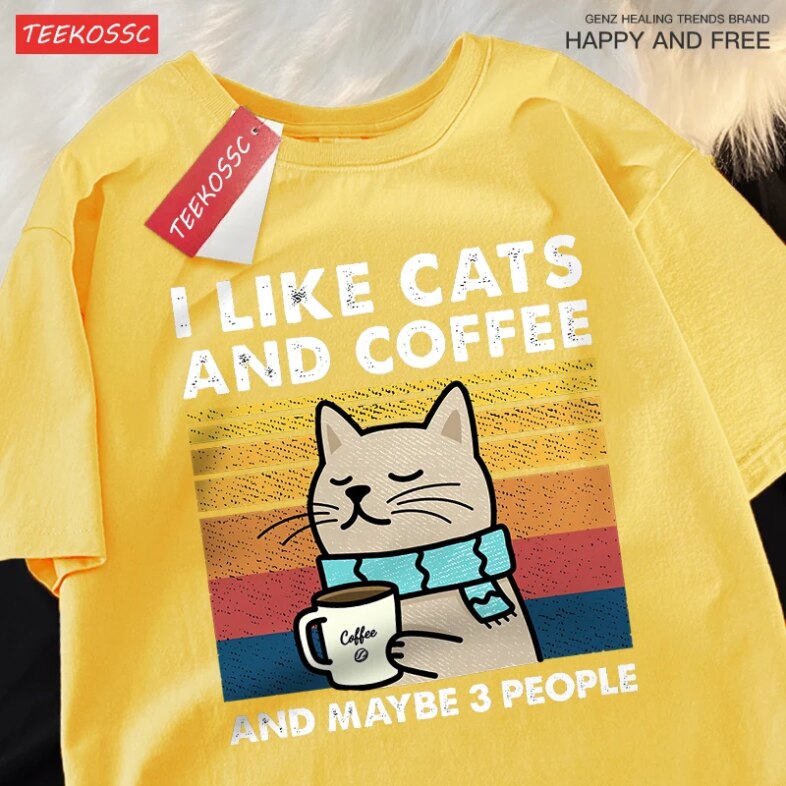 I Like Cats And Coffee Men Women T-Shirt Cotton Tee Clothes Hip Hop Loose Tshirt Fashion Crewneck T-Shirt Streetwear Couple I Like Cats And Coffee Men Women T-Shirt Cotton Tee Clothes Hip Hop Loose Tshirt Fashion Crewneck T-Shirt Streetwear Couple
