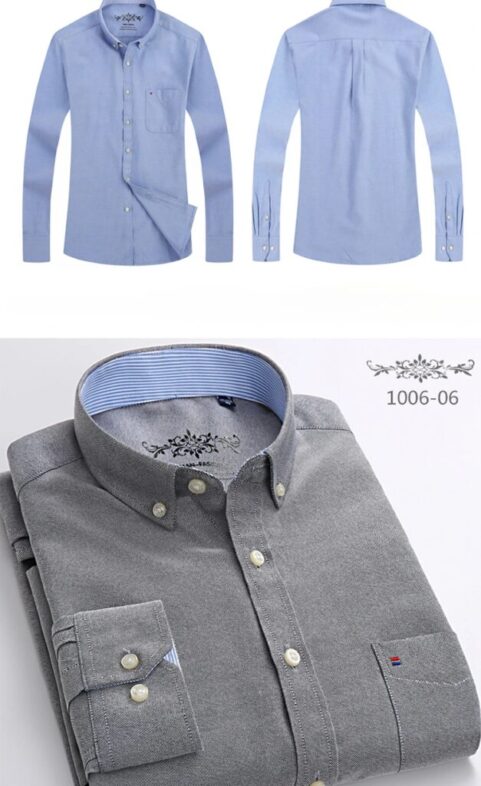New in shirt long-sleeve shirts for men slim fit formal plian shirt single pocket office clothes soft plaid cotton designer tops
