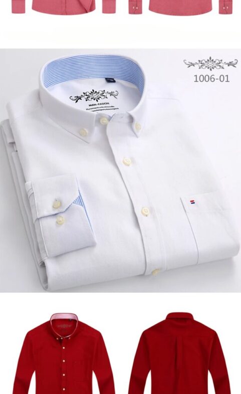 New in shirt long-sleeve shirts for men slim fit formal plian shirt single pocket office clothes soft plaid cotton designer tops