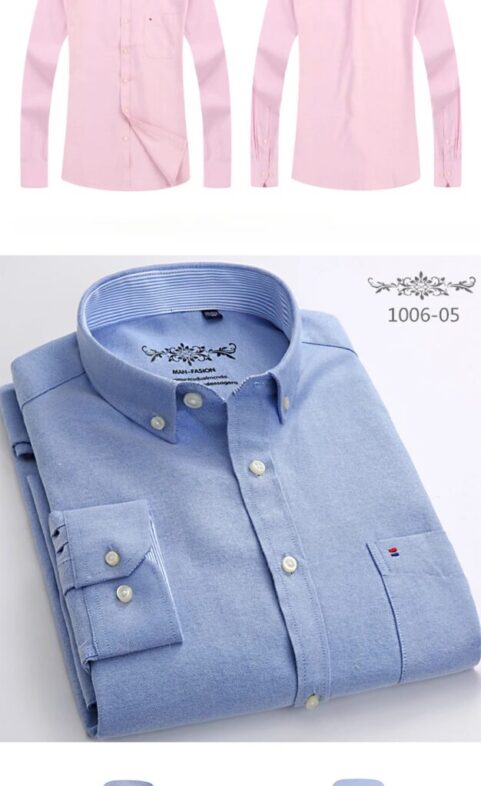 New in shirt long-sleeve shirts for men slim fit formal plian shirt single pocket office clothes soft plaid cotton designer tops