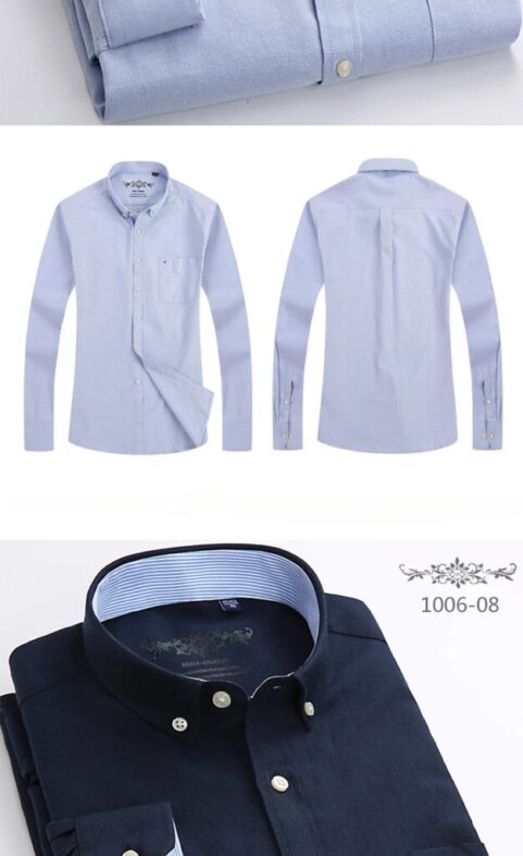 New in shirt long-sleeve shirts for men slim fit formal plian shirt single pocket office clothes soft plaid cotton designer tops