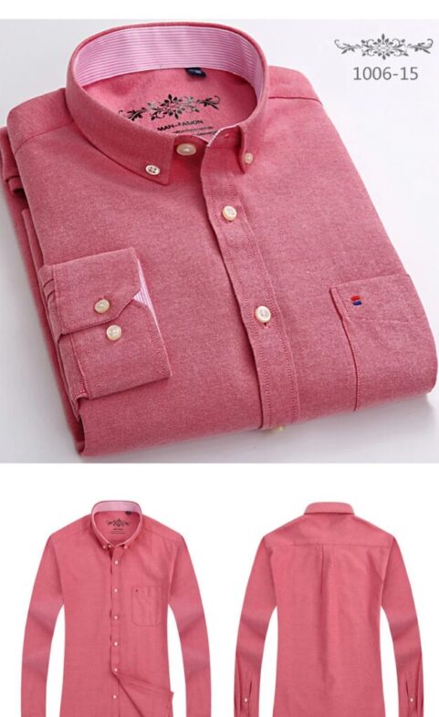 New in shirt long-sleeve shirts for men slim fit formal plian shirt single pocket office clothes soft plaid cotton designer tops