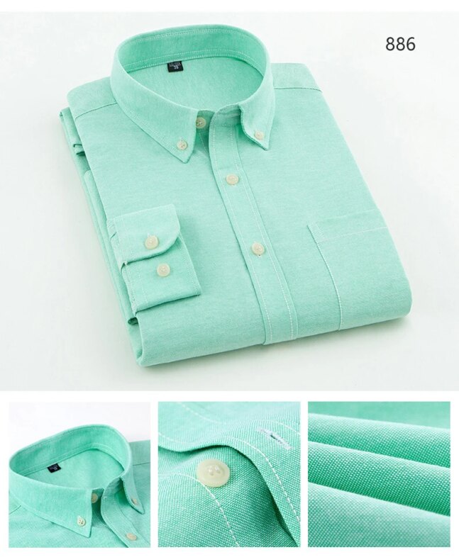 New in shirt long-sleeve shirts for men slim fit formal plian shirt single pocket office clothes soft plaid cotton designer tops