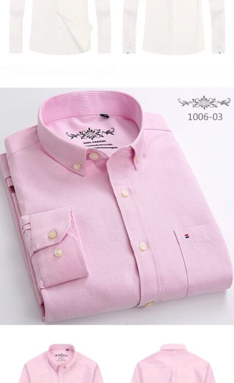 New in shirt long-sleeve shirts for men slim fit formal plian shirt single pocket office clothes soft plaid cotton designer tops