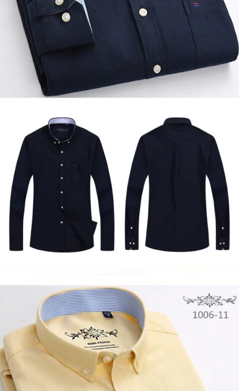New in shirt long-sleeve shirts for men slim fit formal plian shirt single pocket office clothes soft plaid cotton designer tops