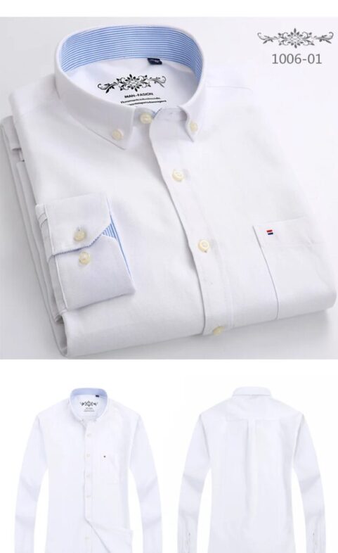 New in shirt long-sleeve shirts for men slim fit formal plian shirt single pocket office clothes soft plaid cotton designer tops