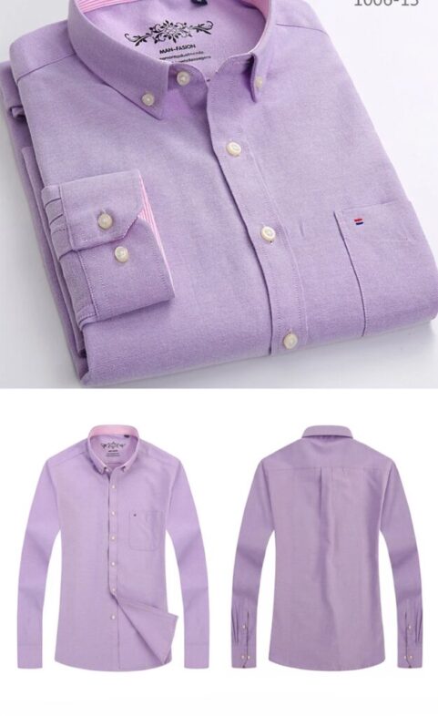 New in shirt long-sleeve shirts for men slim fit formal plian shirt single pocket office clothes soft plaid cotton designer tops