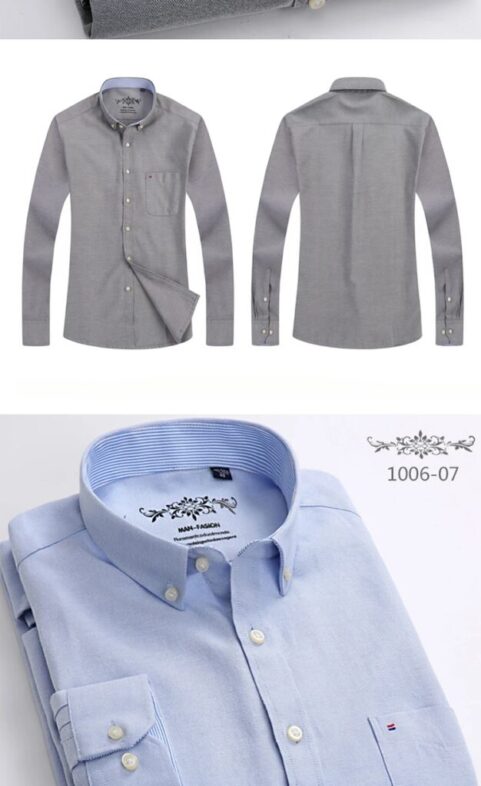 New in shirt long-sleeve shirts for men slim fit formal plian shirt single pocket office clothes soft plaid cotton designer tops