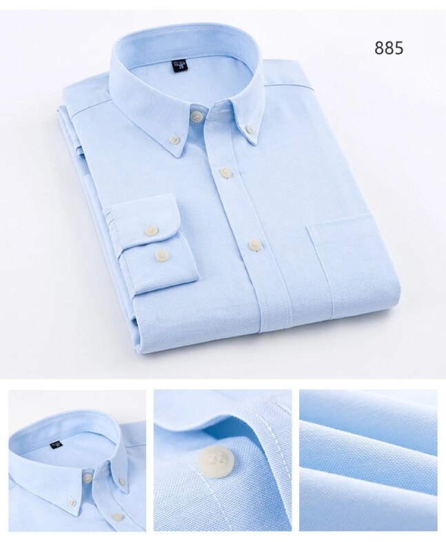 New in shirt long-sleeve shirts for men slim fit formal plian shirt single pocket office clothes soft plaid cotton designer tops